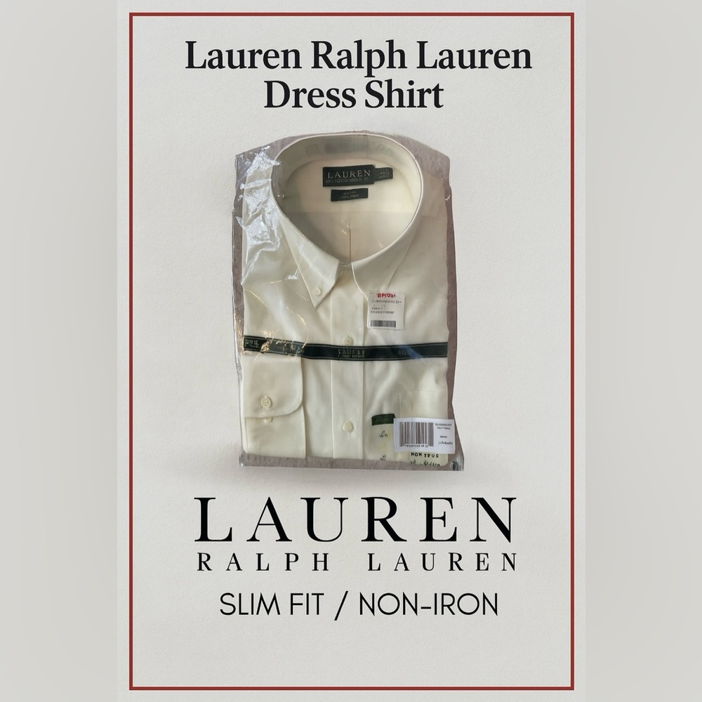 Lauren Ralph Lauren Cream Dress Shirt Slim Fit Non-Iron